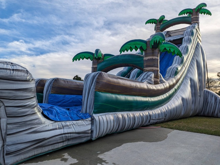 24' Tall Dry Slide with Palm Trees gray and green
