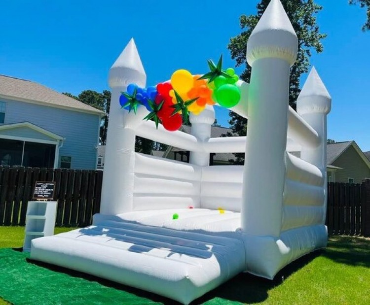 White Wedding/Gender Reveal Castle Bounce House (Balloons)