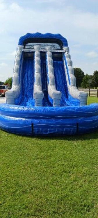 20' Tall Double Lane Water Slide W/ Pool Blue and White